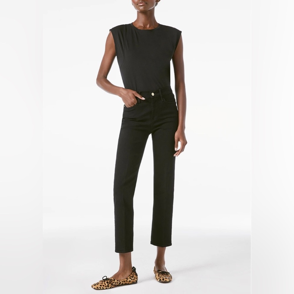 FRAME Le High Straight Jeans in Film Noir Black